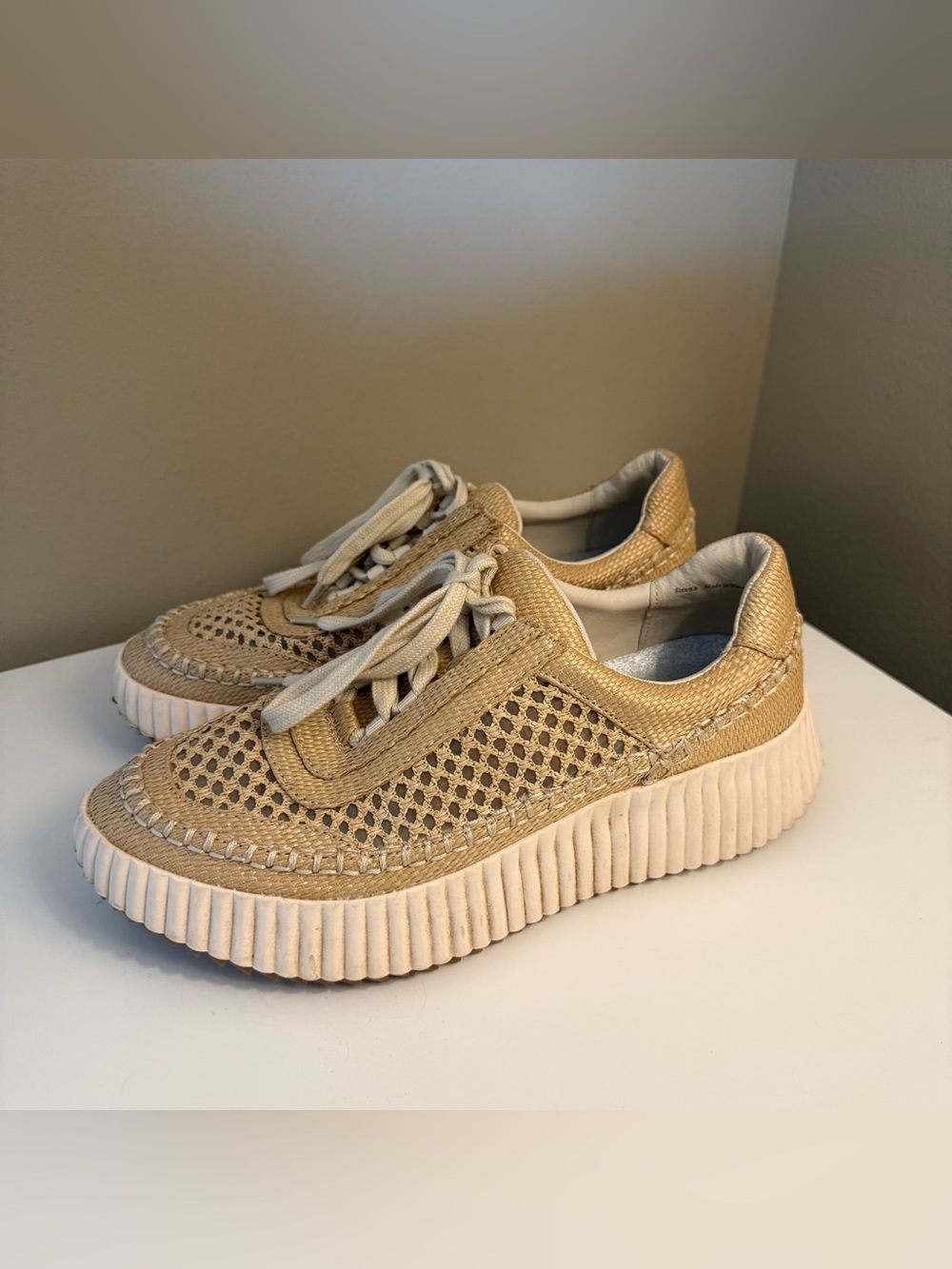 Dolce Vita Dolen Gold Beige Woven Platform Sneakers